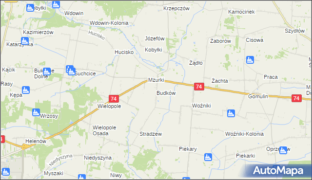 mapa Budków gmina Wola Krzysztoporska, Budków gmina Wola Krzysztoporska na mapie Targeo