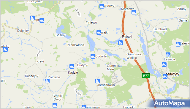 mapa Budwity, Budwity na mapie Targeo