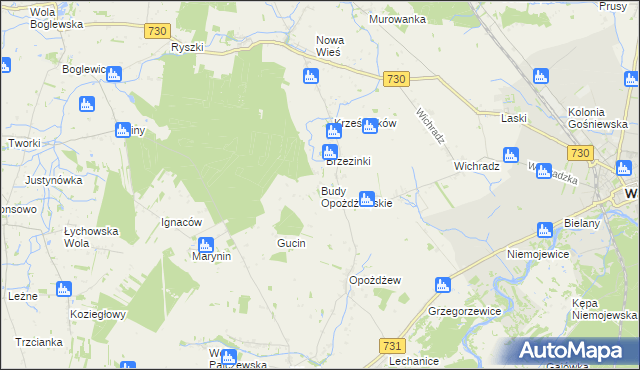 mapa Budy Opożdżewskie, Budy Opożdżewskie na mapie Targeo