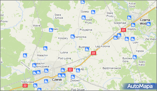 mapa Budziska gmina Czersk, Budziska gmina Czersk na mapie Targeo