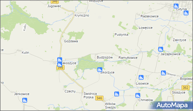 mapa Budziszów gmina Kostomłoty, Budziszów gmina Kostomłoty na mapie Targeo