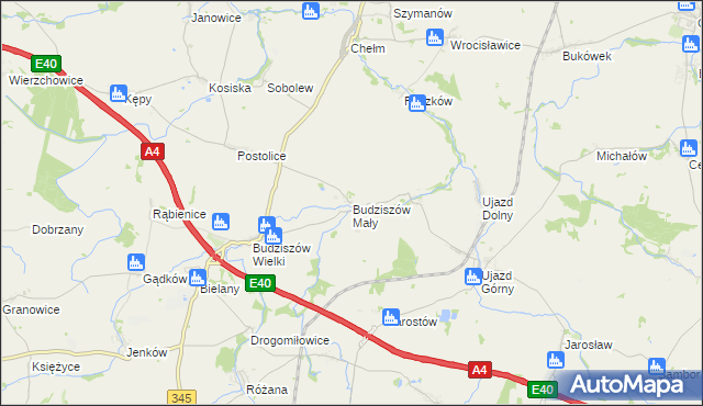 mapa Budziszów Mały, Budziszów Mały na mapie Targeo