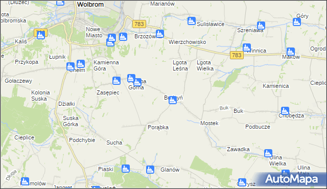 mapa Budzyń gmina Wolbrom, Budzyń gmina Wolbrom na mapie Targeo