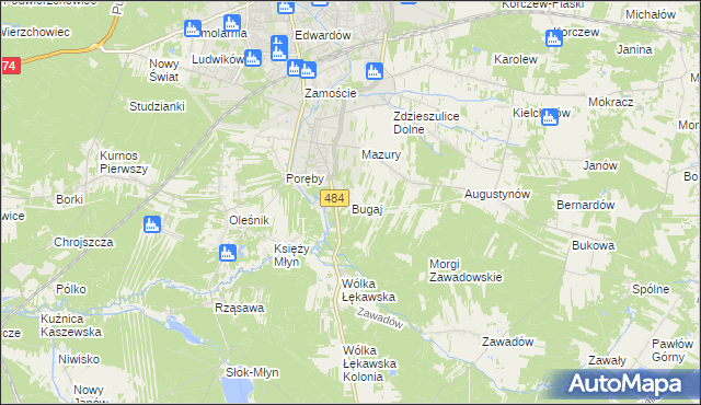 mapa Bugaj gmina Bełchatów, Bugaj gmina Bełchatów na mapie Targeo