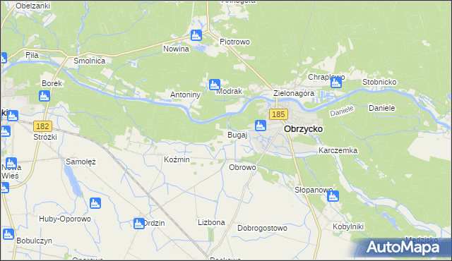 mapa Bugaj gmina Obrzycko, Bugaj gmina Obrzycko na mapie Targeo