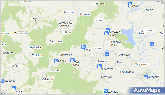 mapa Bugaj gmina Pińczów, Bugaj gmina Pińczów na mapie Targeo