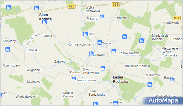 mapa Bukowice gmina Leśna Podlaska, Bukowice gmina Leśna Podlaska na mapie Targeo