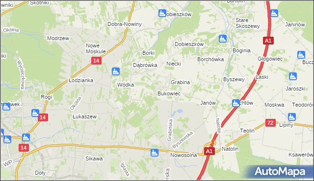 mapa Bukowiec gmina Nowosolna, Bukowiec gmina Nowosolna na mapie Targeo