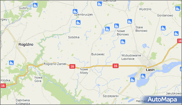 mapa Bukowiec gmina Rogóźno, Bukowiec gmina Rogóźno na mapie Targeo