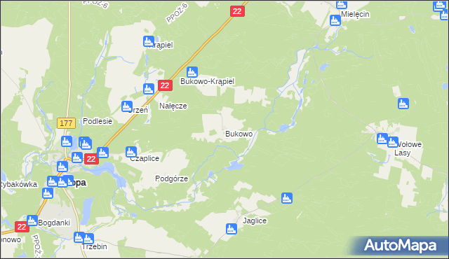 mapa Bukowo gmina Człopa, Bukowo gmina Człopa na mapie Targeo