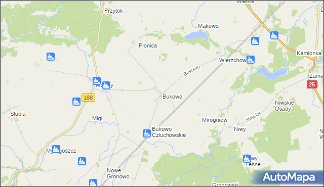 mapa Bukowo gmina Człuchów, Bukowo gmina Człuchów na mapie Targeo