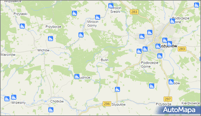 mapa Bulin gmina Kożuchów, Bulin gmina Kożuchów na mapie Targeo