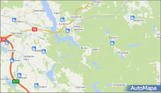 mapa Buńki, Buńki na mapie Targeo