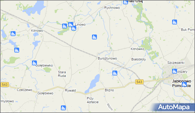 mapa Bursztynowo gmina Świecie nad Osą, Bursztynowo gmina Świecie nad Osą na mapie Targeo