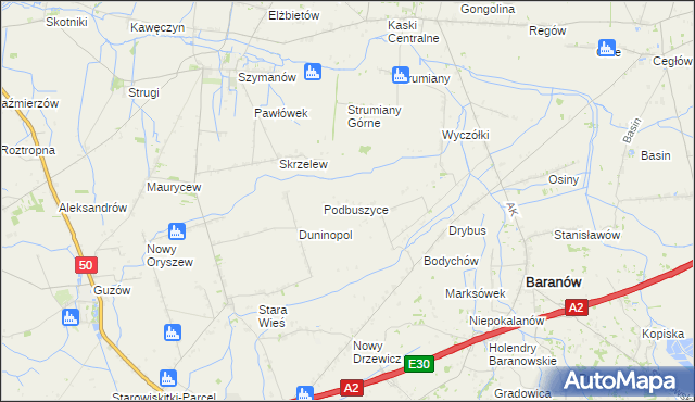 mapa Buszyce gmina Baranów, Buszyce gmina Baranów na mapie Targeo