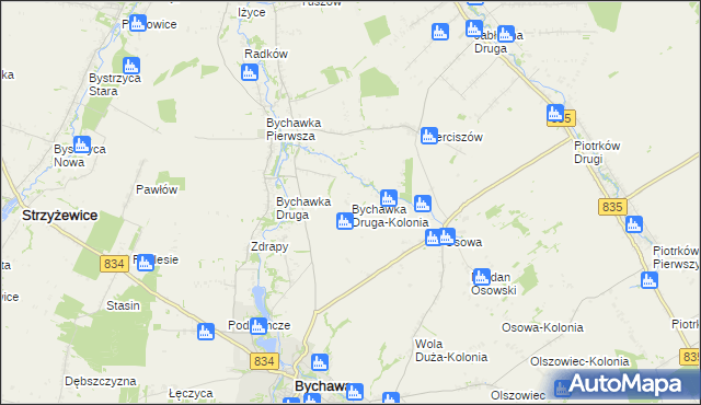 mapa Bychawka Druga-Kolonia, Bychawka Druga-Kolonia na mapie Targeo