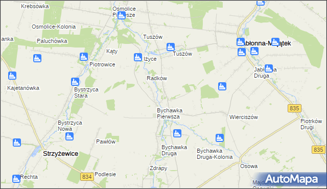 mapa Bychawka Trzecia, Bychawka Trzecia na mapie Targeo