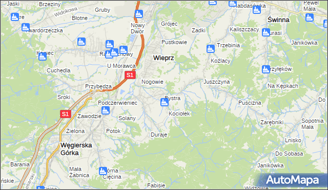 mapa Bystra gmina Radziechowy-Wieprz, Bystra gmina Radziechowy-Wieprz na mapie Targeo