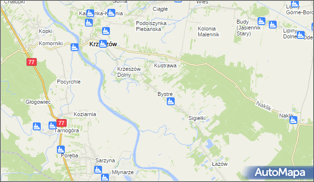 mapa Bystre gmina Krzeszów, Bystre gmina Krzeszów na mapie Targeo