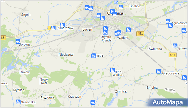 mapa Bystre gmina Oleśnica, Bystre gmina Oleśnica na mapie Targeo