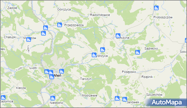 mapa Bystrzyca gmina Wleń, Bystrzyca gmina Wleń na mapie Targeo