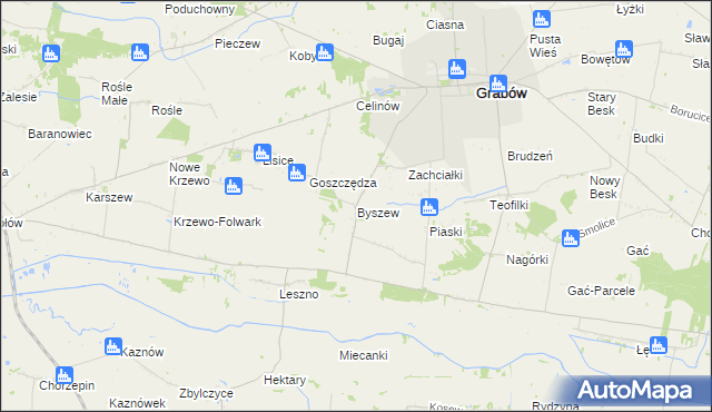 mapa Byszew gmina Grabów, Byszew gmina Grabów na mapie Targeo