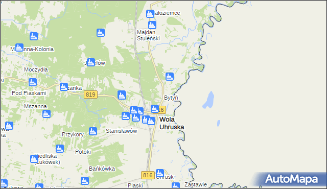 mapa Bytyń gmina Wola Uhruska, Bytyń gmina Wola Uhruska na mapie Targeo