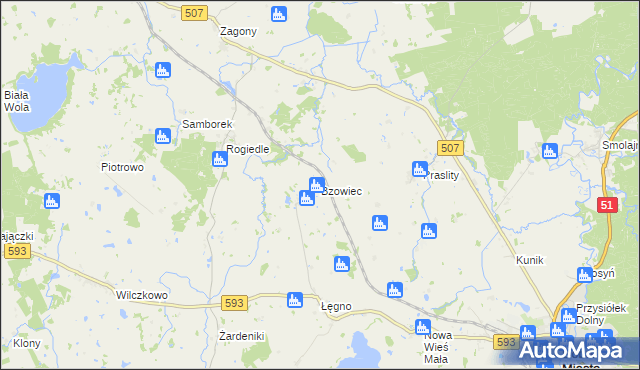 mapa Bzowiec gmina Dobre Miasto, Bzowiec gmina Dobre Miasto na mapie Targeo