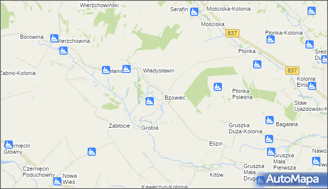 mapa Bzowiec gmina Rudnik, Bzowiec gmina Rudnik na mapie Targeo