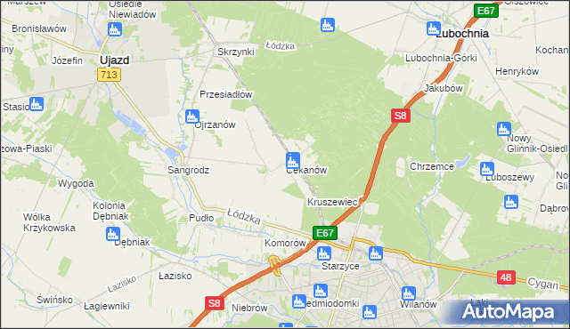 mapa Cekanów gmina Tomaszów Mazowiecki, Cekanów gmina Tomaszów Mazowiecki na mapie Targeo