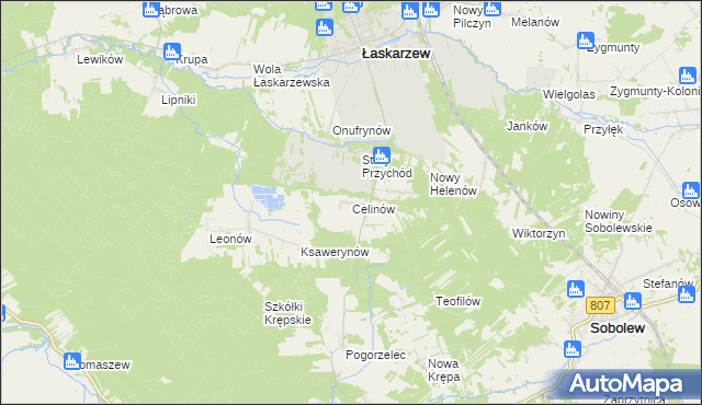 mapa Celinów gmina Łaskarzew, Celinów gmina Łaskarzew na mapie Targeo