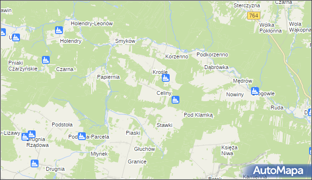 mapa Celiny gmina Raków, Celiny gmina Raków na mapie Targeo