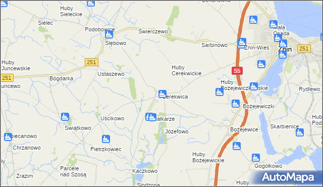 mapa Cerekwica gmina Żnin, Cerekwica gmina Żnin na mapie Targeo
