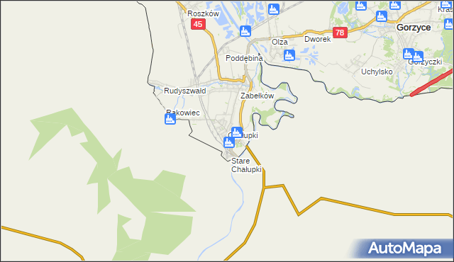 mapa Chałupki gmina Krzyżanowice, Chałupki gmina Krzyżanowice na mapie Targeo