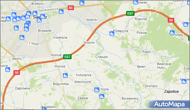 mapa Chałupki gmina Sieradz, Chałupki gmina Sieradz na mapie Targeo