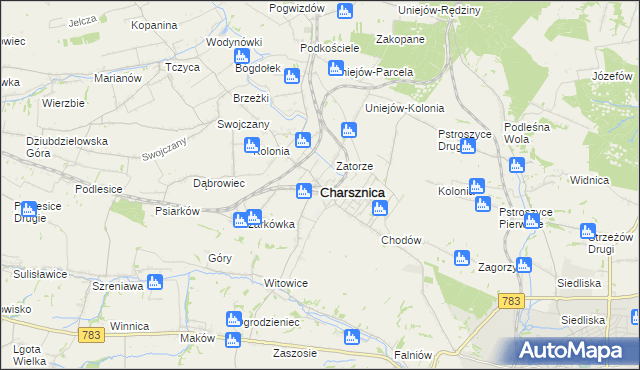 mapa Charsznica, Charsznica na mapie Targeo