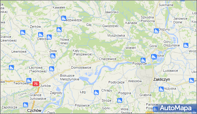 mapa Charzewice, Charzewice na mapie Targeo