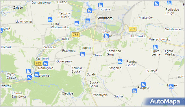 mapa Chełm gmina Wolbrom, Chełm gmina Wolbrom na mapie Targeo