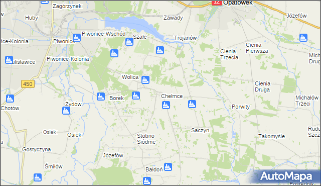 mapa Chełmce gmina Opatówek, Chełmce gmina Opatówek na mapie Targeo