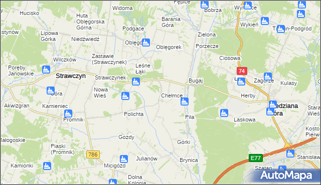 mapa Chełmce gmina Strawczyn, Chełmce gmina Strawczyn na mapie Targeo