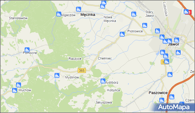 mapa Chełmiec gmina Męcinka, Chełmiec gmina Męcinka na mapie Targeo