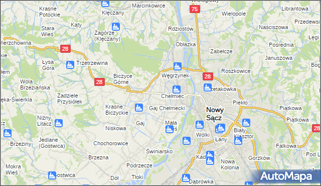 mapa Chełmiec powiat nowosądecki, Chełmiec powiat nowosądecki na mapie Targeo