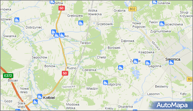 mapa Chełst gmina Siennica, Chełst gmina Siennica na mapie Targeo