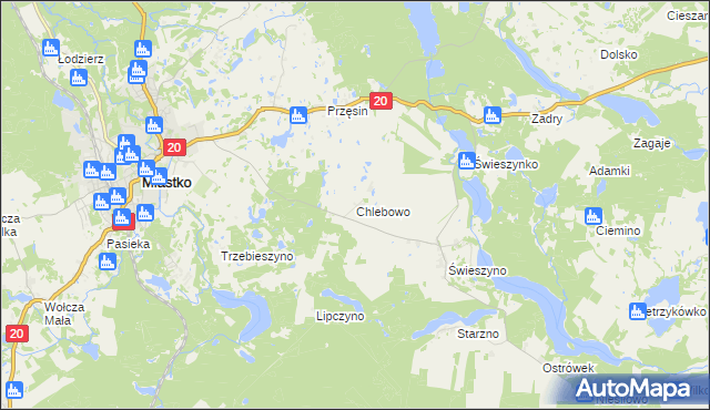 mapa Chlebowo gmina Miastko, Chlebowo gmina Miastko na mapie Targeo