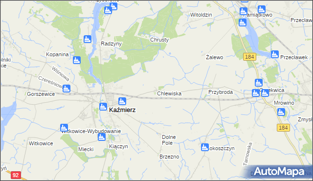 mapa Chlewiska gmina Kaźmierz, Chlewiska gmina Kaźmierz na mapie Targeo