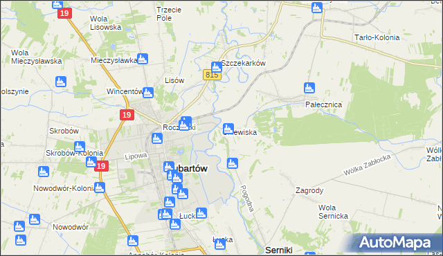 mapa Chlewiska gmina Lubartów, Chlewiska gmina Lubartów na mapie Targeo