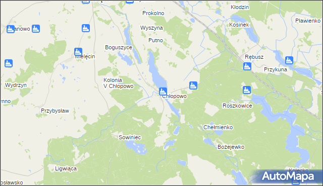 mapa Chłopowo gmina Krzęcin, Chłopowo gmina Krzęcin na mapie Targeo