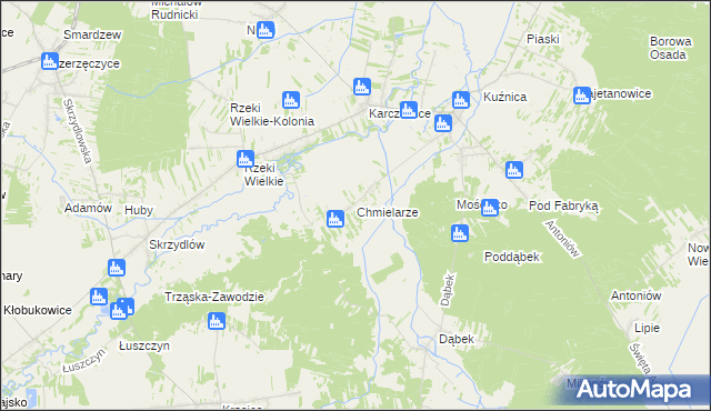 mapa Chmielarze gmina Kłomnice, Chmielarze gmina Kłomnice na mapie Targeo