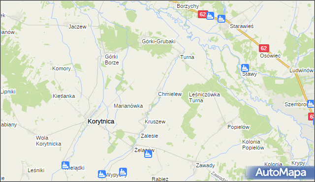 mapa Chmielew gmina Korytnica, Chmielew gmina Korytnica na mapie Targeo