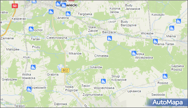 mapa Chmielew gmina Mińsk Mazowiecki, Chmielew gmina Mińsk Mazowiecki na mapie Targeo